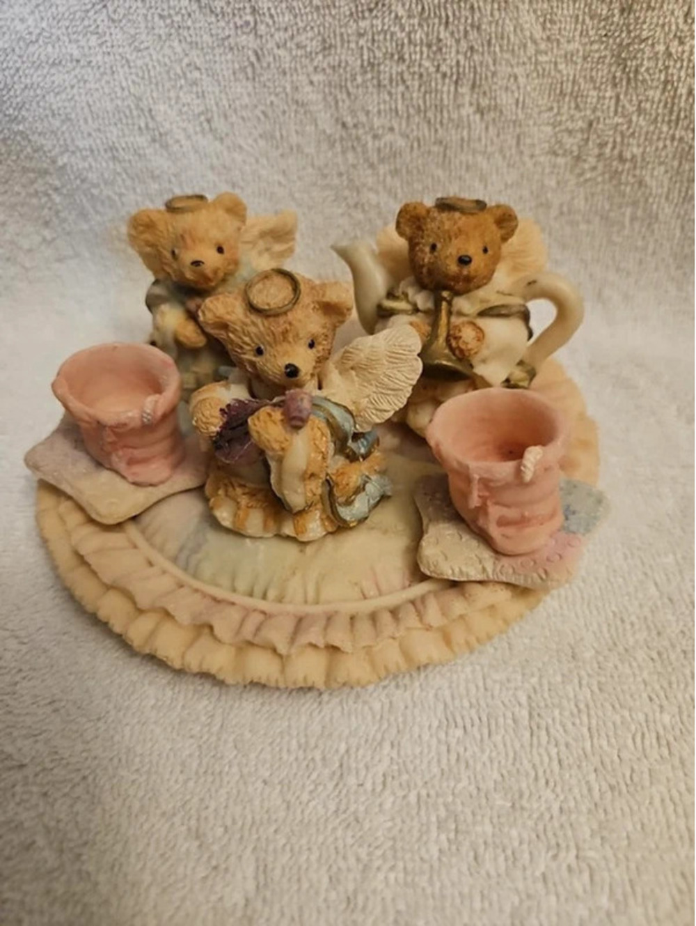 Vintage Boyds Bears Bearstone Angel Tea Party Set 5" Miniature Figurines